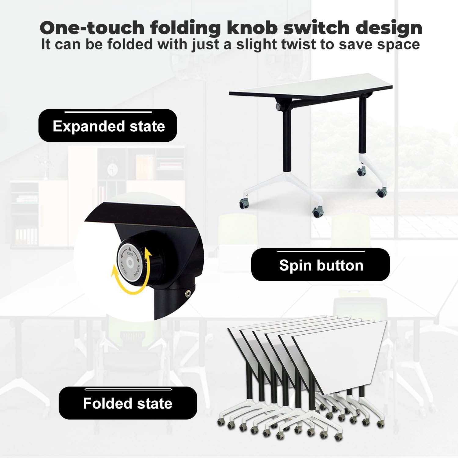 Conference Room Tables,47.2" Modern Office Folding Conference Table,Flip Top Mobile Training Tables with Lockable Wheels,Seminar Table Foldable Meeting Table for Classroom Office (Trapezoid, 8 Pack)
