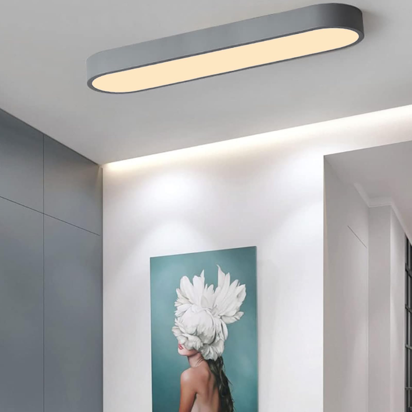 KXEcoLife Modern LED Rectangular Ceiling Light 3000K/4000K/6000K, Stylish Iron Fixture for Home Decoration, Corridor, Hotel, Bedroom Lighting (Warm Grey, 35cm)