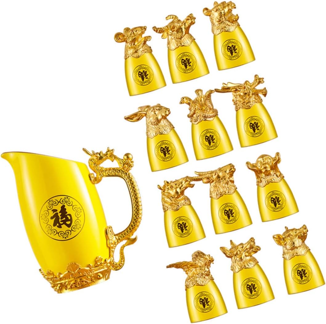 Luxshiny Elegant Chinese Zodiac Wine Glass Set Ceramic Drinking Kit for Entertaining