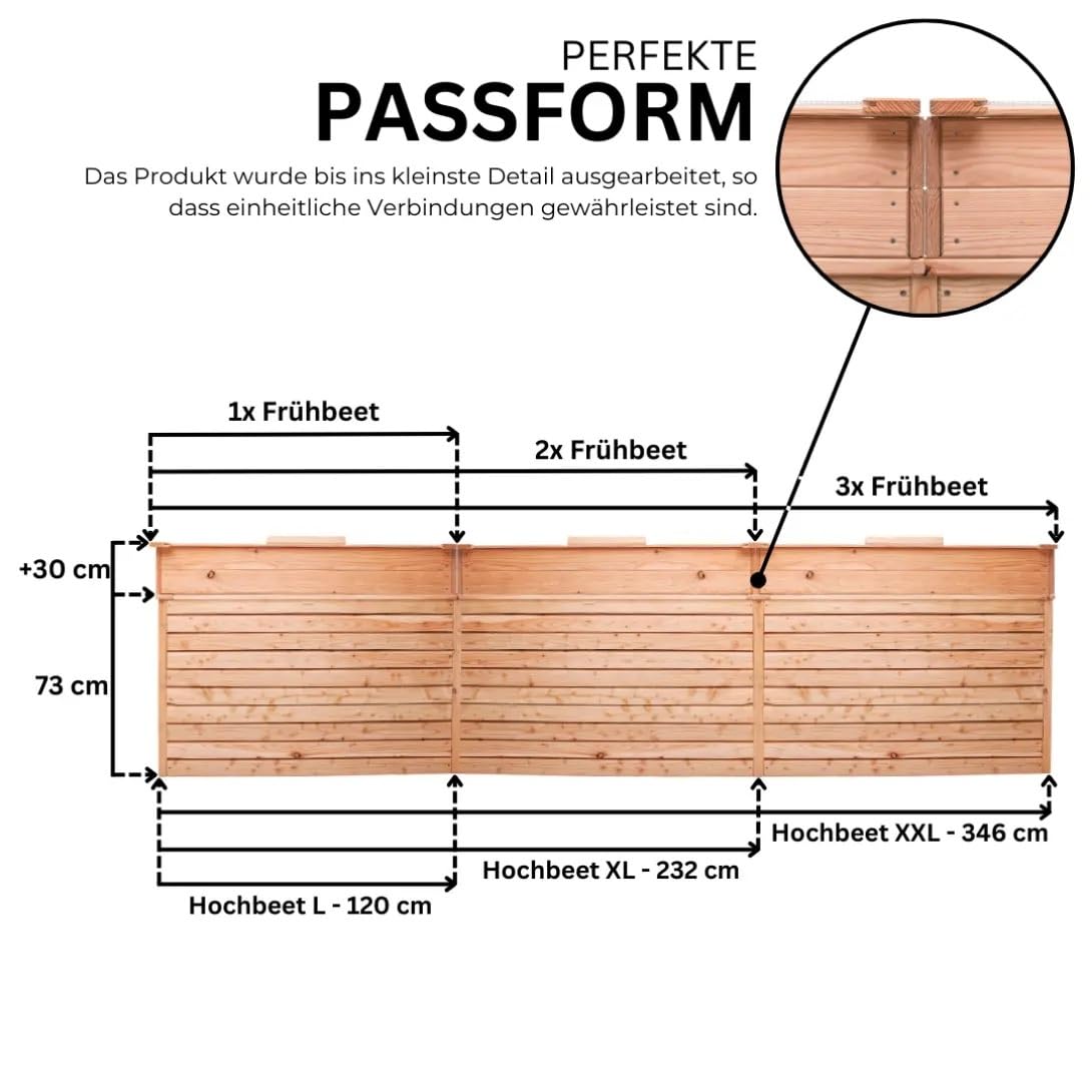 Mega Holz Premium Frühbeet 116x76x30 cm aus europäischer Lärche mit Klappdeckel - Wetterfest - Polycarbonat-Fenster - Hochbeet-Aufsatz aus Holz, kompatibel mit Hochbeet, für Garten, Balkon & Terrasse