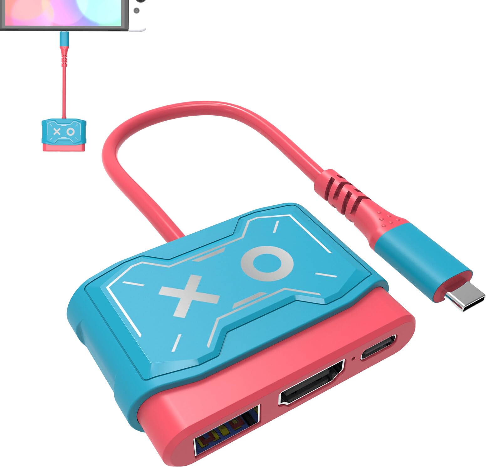 Switch Dock para Nintendo Switch OLED Portable Docking Station Switch, USB Tipo C a HDMI Adaptador 3.0 PD Carga 4K HDMI Convertidor para Nintendo Switch/Switch OLED Rojo Azul