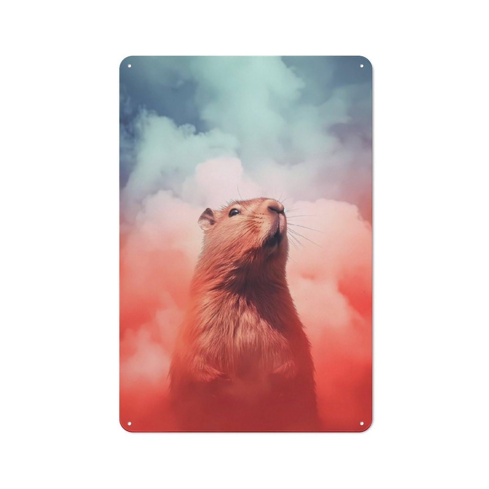 Junmoney Capybara Smoke Rustic Tin Wall Plaque 30X20cm For Living Room Wall, For Kitchen, Dining Room And Home Bar Wall Decor