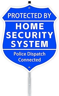 9" x 28" Shield Shape Home Security Signs for Yard with Stake and Accessories, Protected By Home Security System Metal Sig...