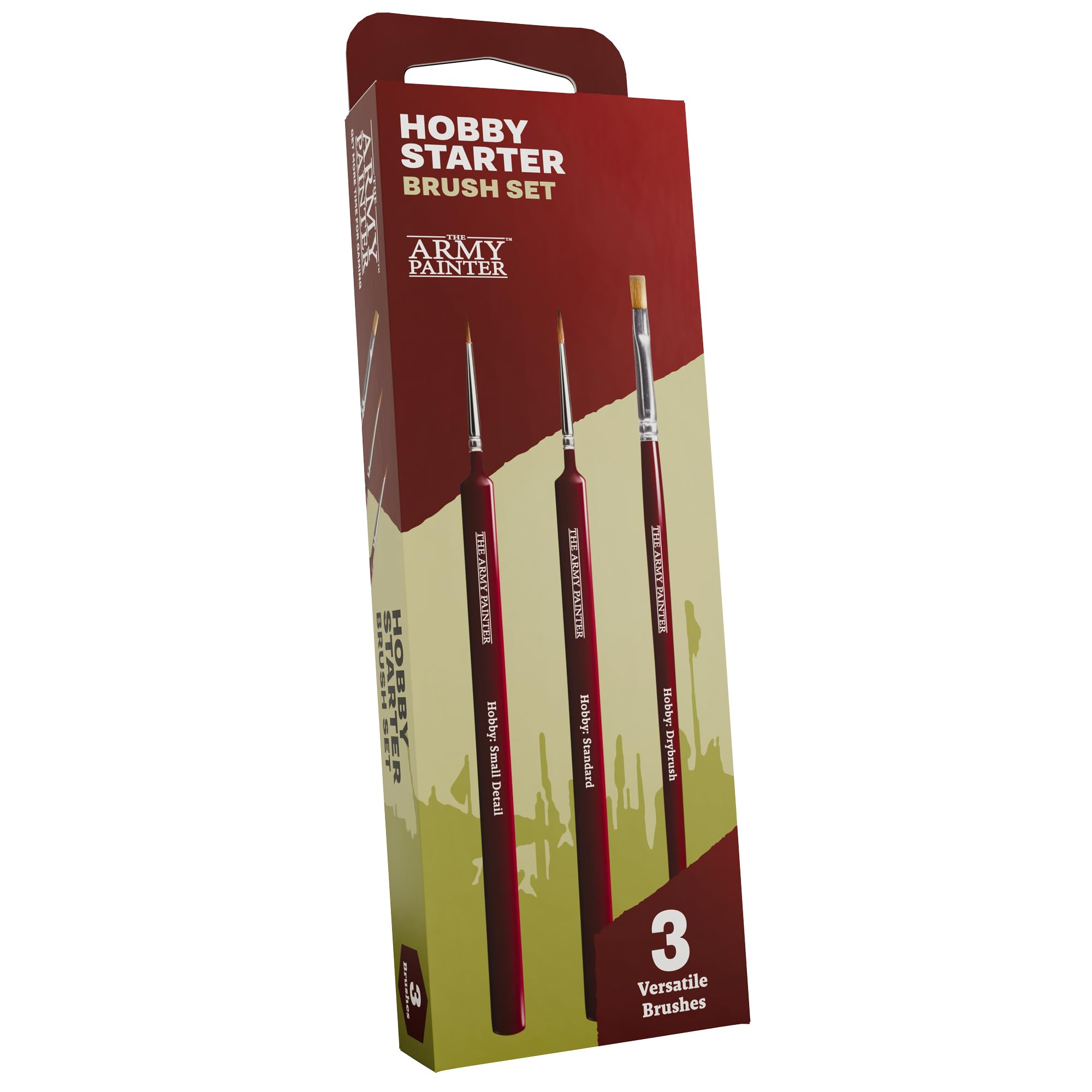 The Army Painter, Hobby Starter Brush Set, 3 Paint Brushes for Acrylic Paint incl. Drybrush, Small Detail & Standard Brush, Fine Tip Model Brush For Miniature Fantasy Painting