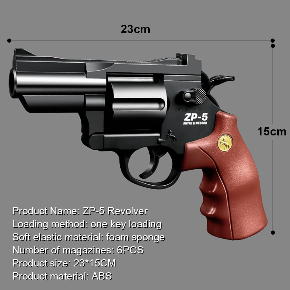 Zabawkowy pistolet dla dzieci, rewolwer, pistolet zabawkowy, pistolet piankowy, od 8 + z 24 piankowymi kulkami na Halloween, karnawał, prezent, akcesoria do kostiumu