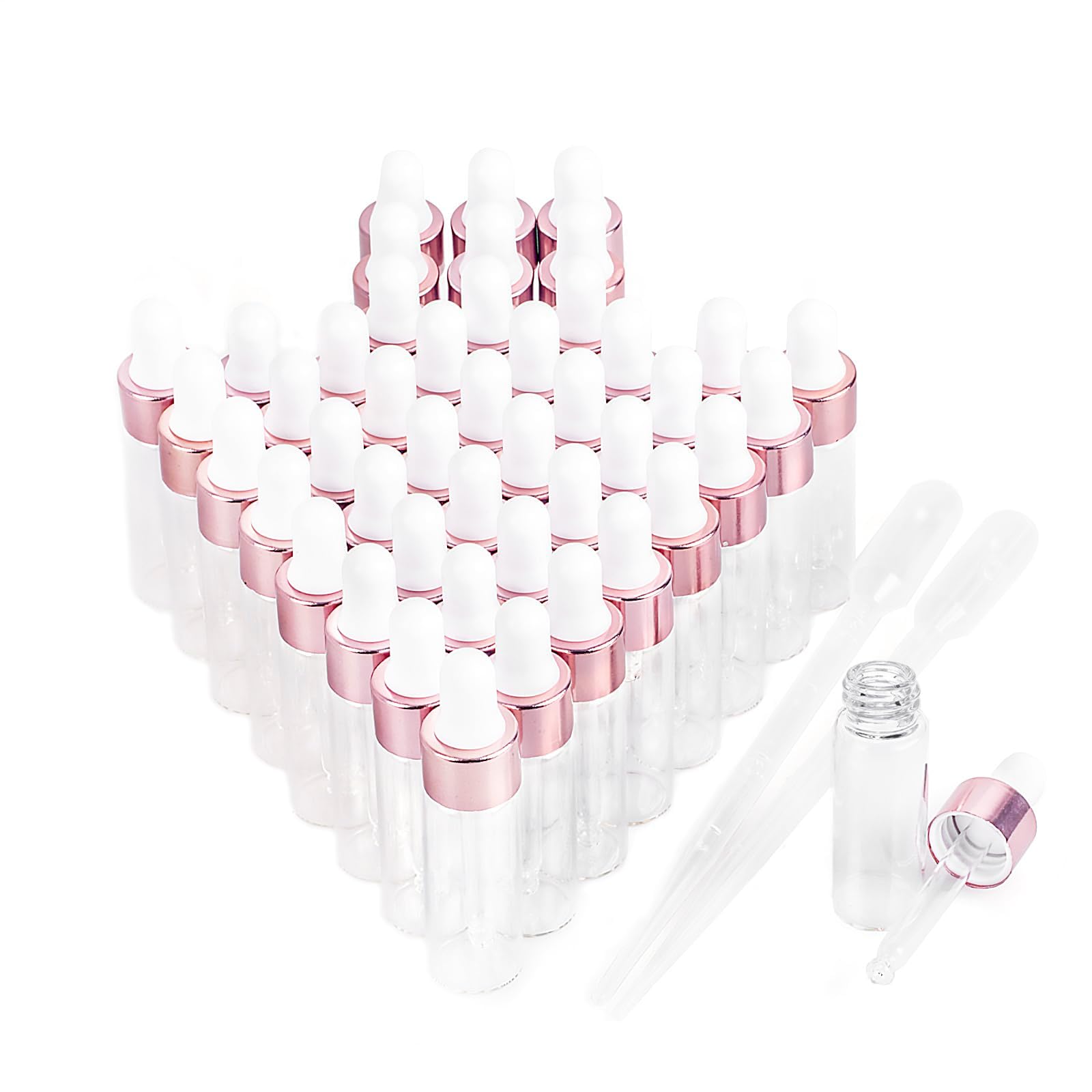Easeen Sample Dropper Bottles, Mini Dropper Bottles with 2 Pcs Plastic Droppers for Traveling Essential Oils DIY Cosmetic Liquid Sample Perfume (Rose