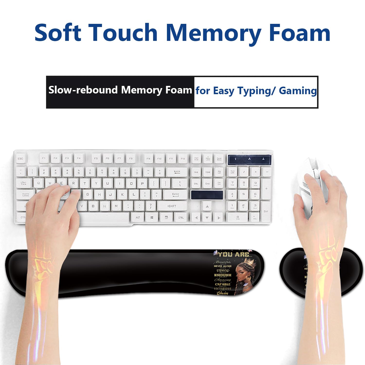 Großes Mauspad + Tastatur-Handgelenkauflage-Set, erweitertes Gaming-Mauspad (80 x 29 cm), ergonomische Handgelenkauflage aus Memory-Schaum, Handgelenkauflage, afrikanische Amerikanerinnen mit