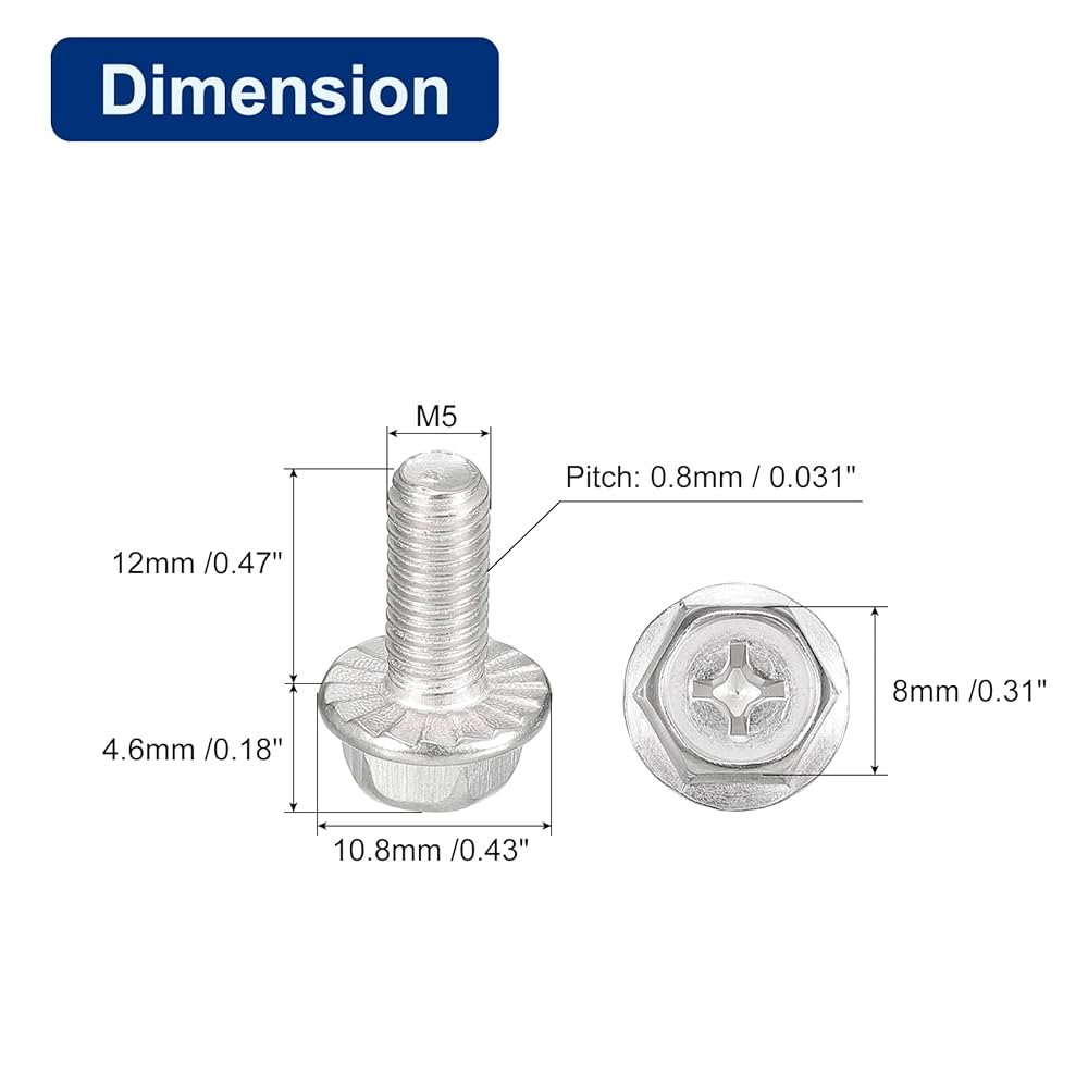 Amazon | uxcell 六角頭フランジボルト M5x12 mm 304ステンレス