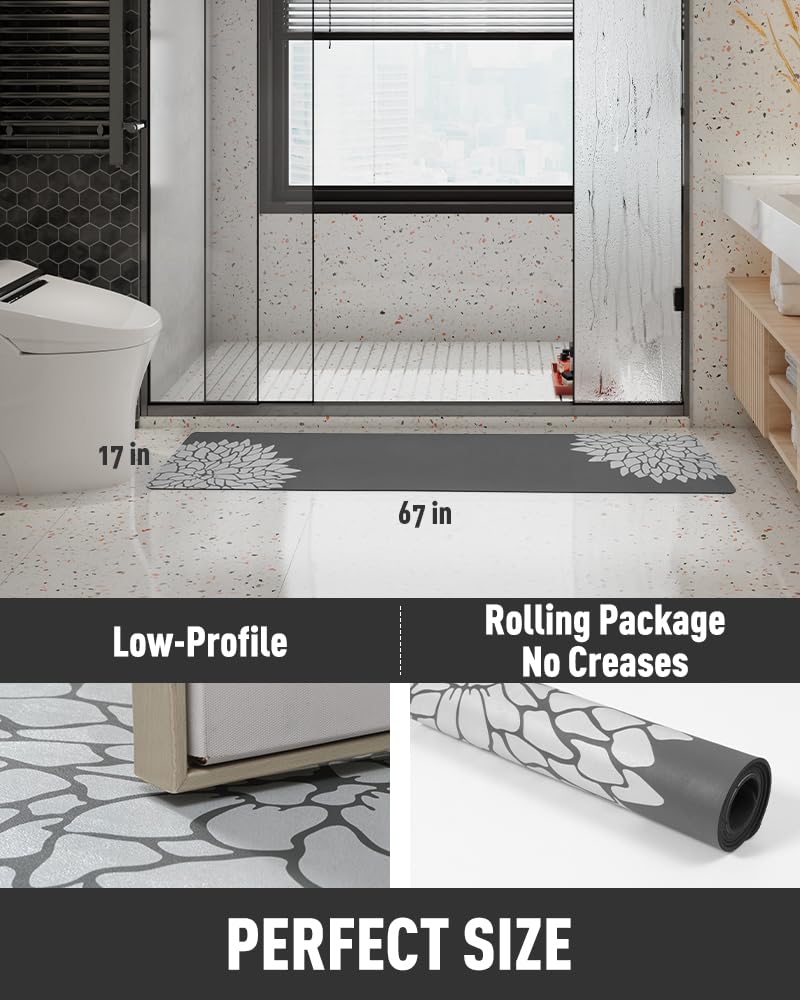 Alfombra de baño de 17 x 67 pulgadas de largo, antideslizante, absorbente, sin manchas, de secado rápido, fina, suave, tierra de diatomeas, alfombra de baño estética, floral, grande, para tocador,