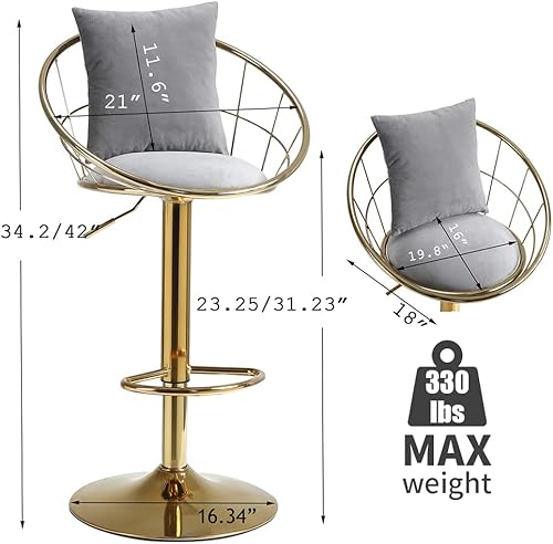 Miniatura 3 de Otnqu Juego de 2 taburetes de bar giratorios de terciopelo, sillas de bar ajustables con respaldo y reposapiés, silla de taburete moderna para isla