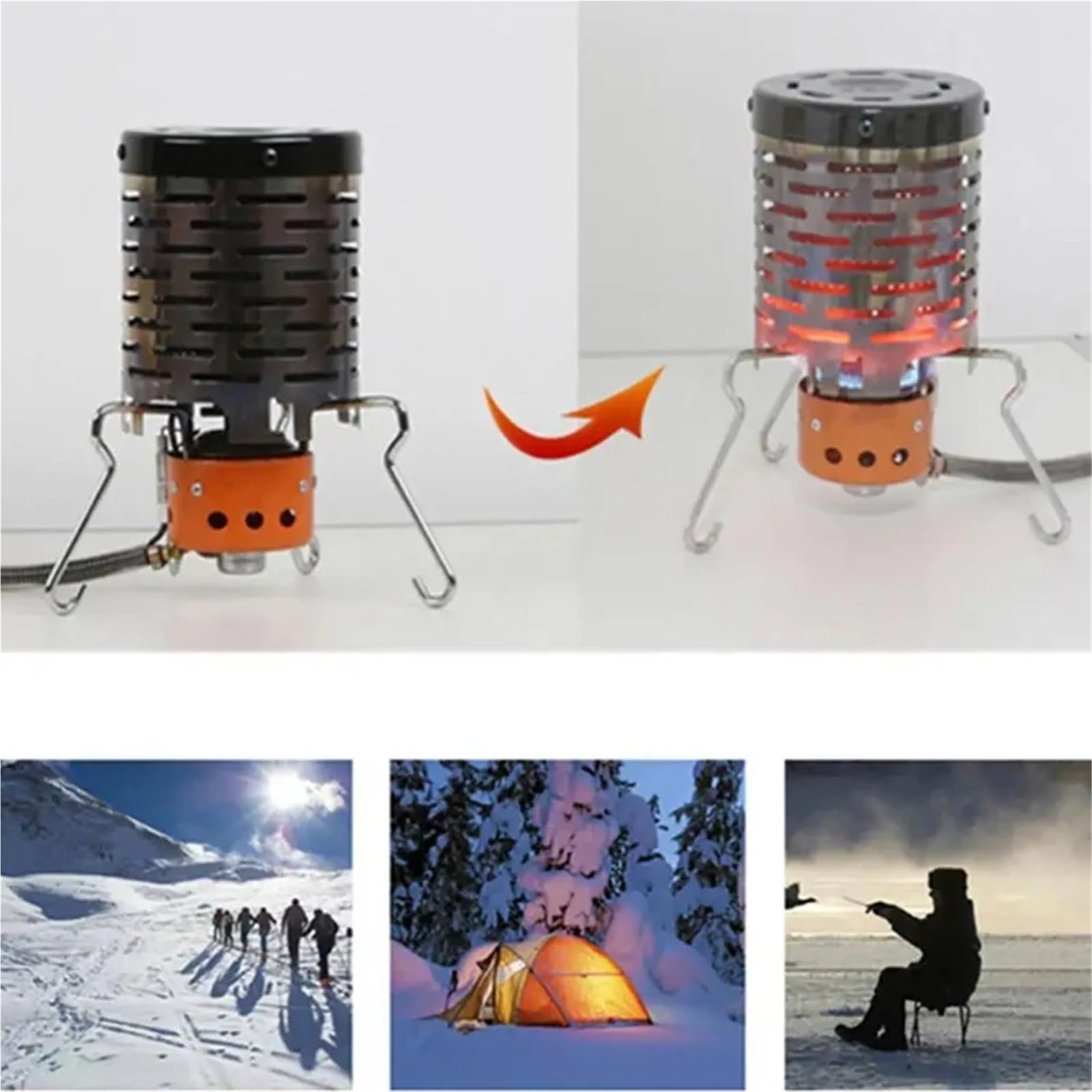 Stufa portatile a cherosene, 2 Pezzi Mini Stufa A Gas In Acciaio Inox Scaldavivande Portatile Copertura Riscaldante Da Campeggio Cappa For All'aperto, per le escursioni nel patio domestico(Black)