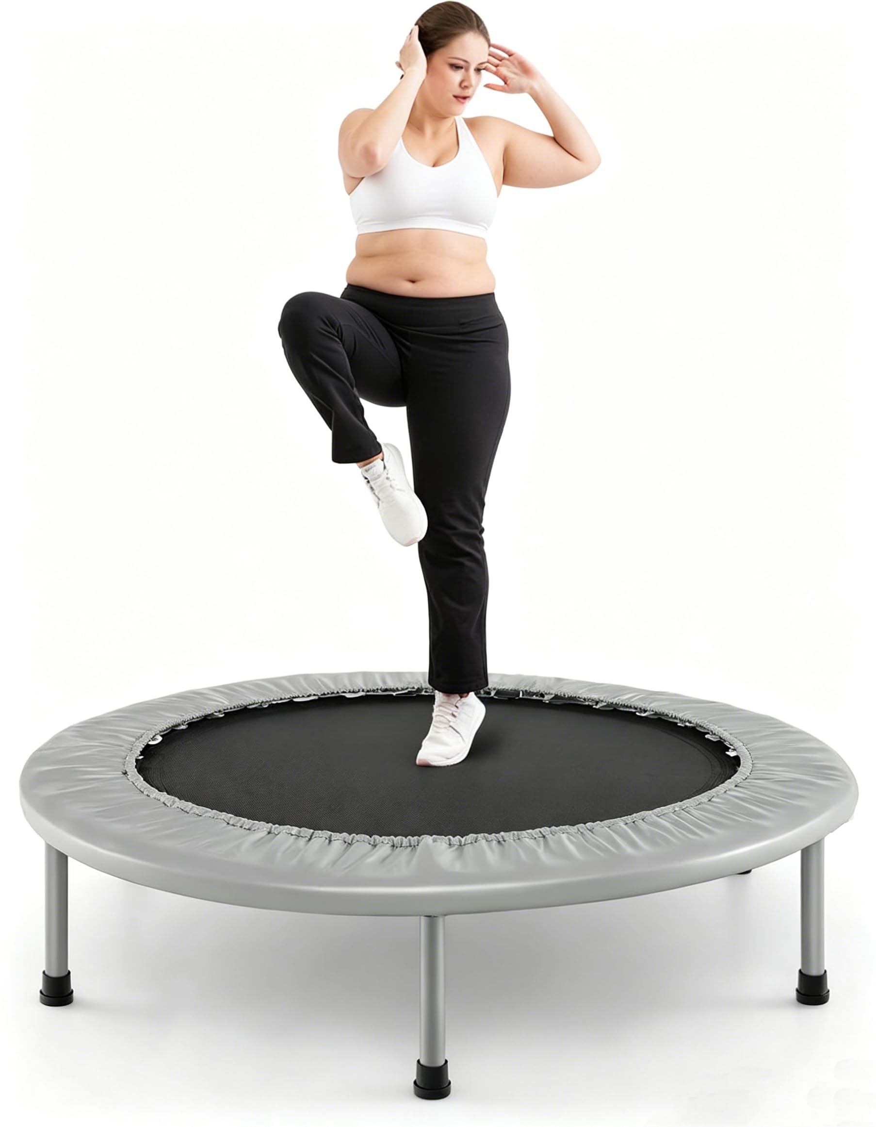 COSTWAY Rebounder Trampoline for Adults, 38" Foldable Mini Trampoline with 32 Heavy Duty Springs, 150kg Capacity Quiet Indoor Exercise Bouncer for Home Workout Fitness (Silvery Grey)