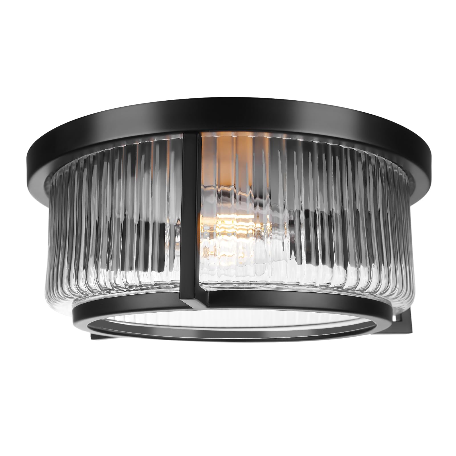 Rosient Farmhouse Ceiling Lamp, Flush Mount Ceiling Light Fixture with Clear Glass Shade, Black Modern Round Ceiling Light, Close to Ceiling Light for Kitchen Hallway Foyer Living Room Bedroom
