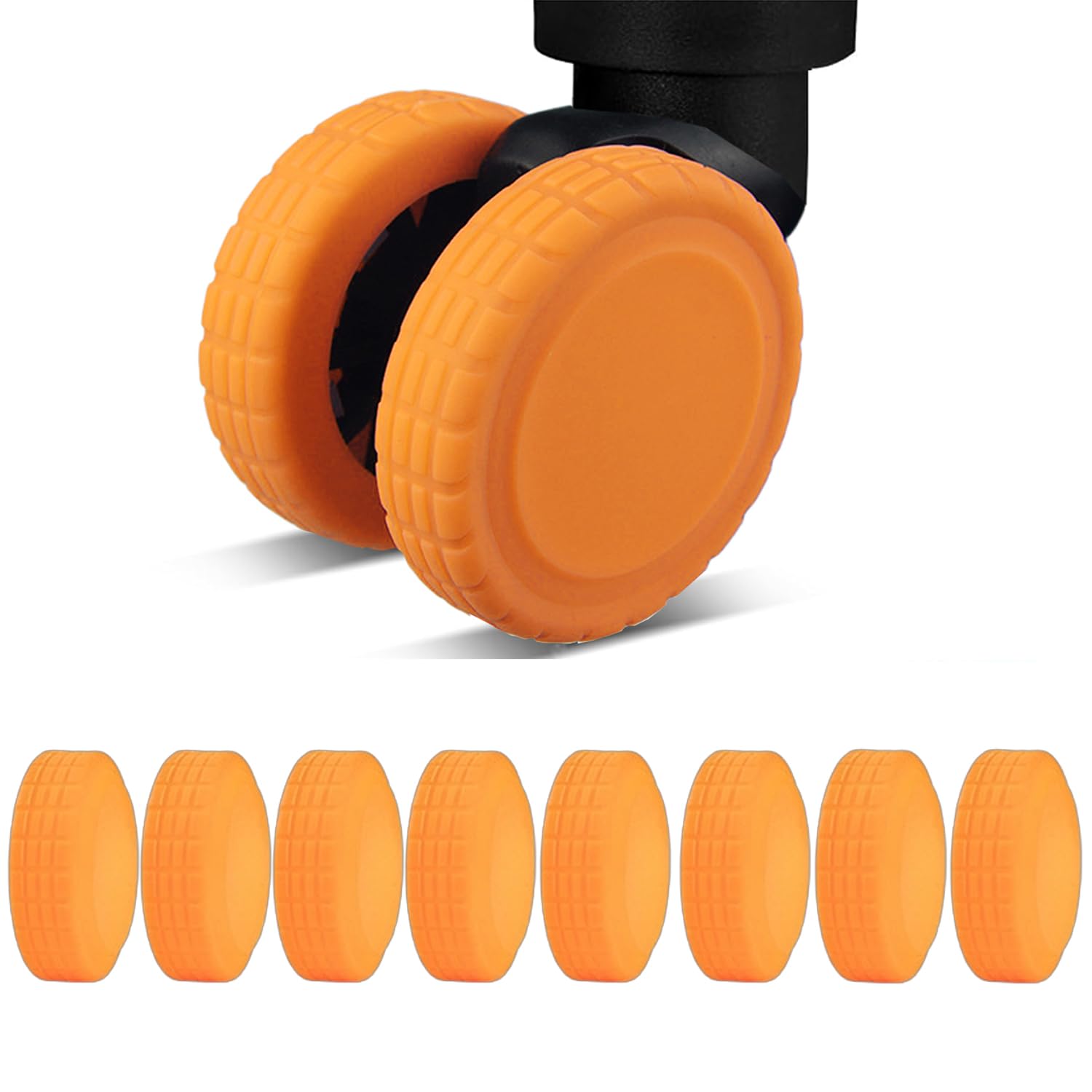 8Pcs Luggage Wheel Covers, Orange, Silicone Protectors for 2-2.2" Wheels