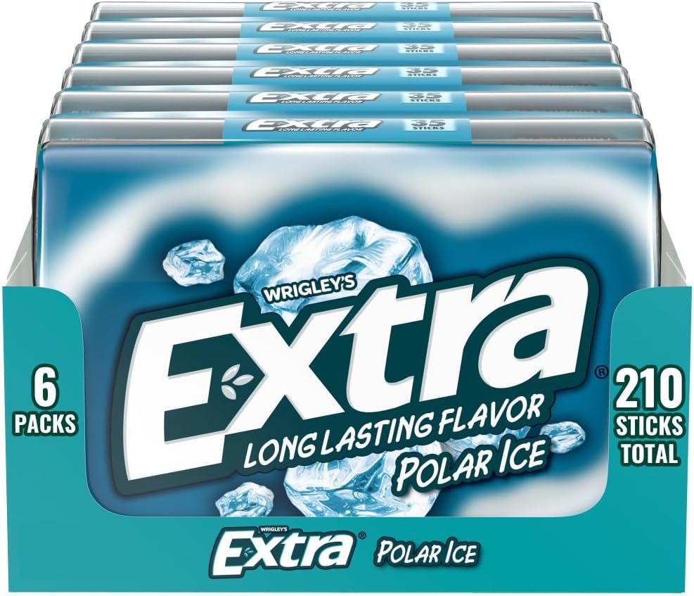 Polar Ice Sugar Free Chewing Gum, Party Favors, Gum Packs Bulk, Breath Fresheners, 15 Ct (6 Pack)