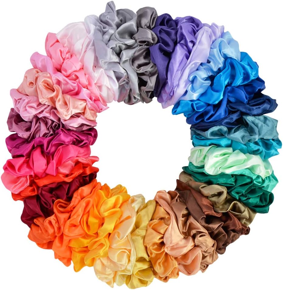 Cehomi 40pcs Women's Hair Scrunchies Satin Elastic Hair Bands Scrunchie Hair Ties Ropes Hair Bow Chiffon Ponytail Holder for Women and Ladies