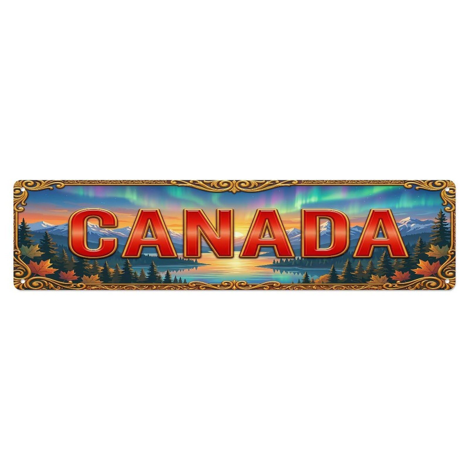 Olhnbad 4X16inch(10X40cm) Vintage Canada Flag Travel Pattern Metal Tin Sign
