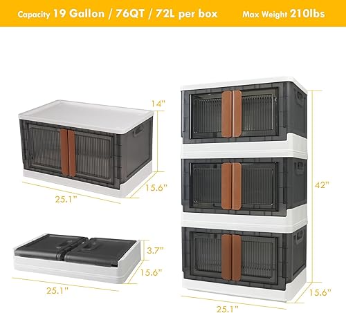Miniatura 9 de AJP Distributors Paquete de 6 contenedores de almacenamiento apilables de 19 galones con tapas, bolsas plegables de plástico, contenedores de