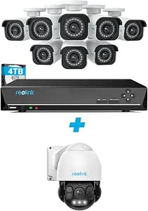REOLINK 4K Security Camera System, Smart Person Vehicle Detection Wired Outdoor Indoor PoE Kit, RLK16-800B8 Bundle with PTZ PoE Camera RLC-823A