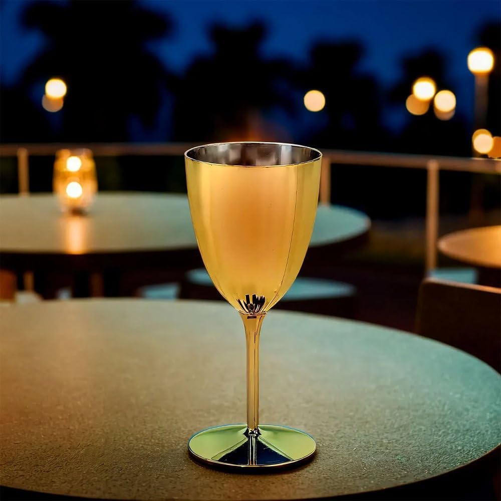 Fun Express Gold Metallic Plastic Wine Glasses - Party Supplies - 12 Pieces