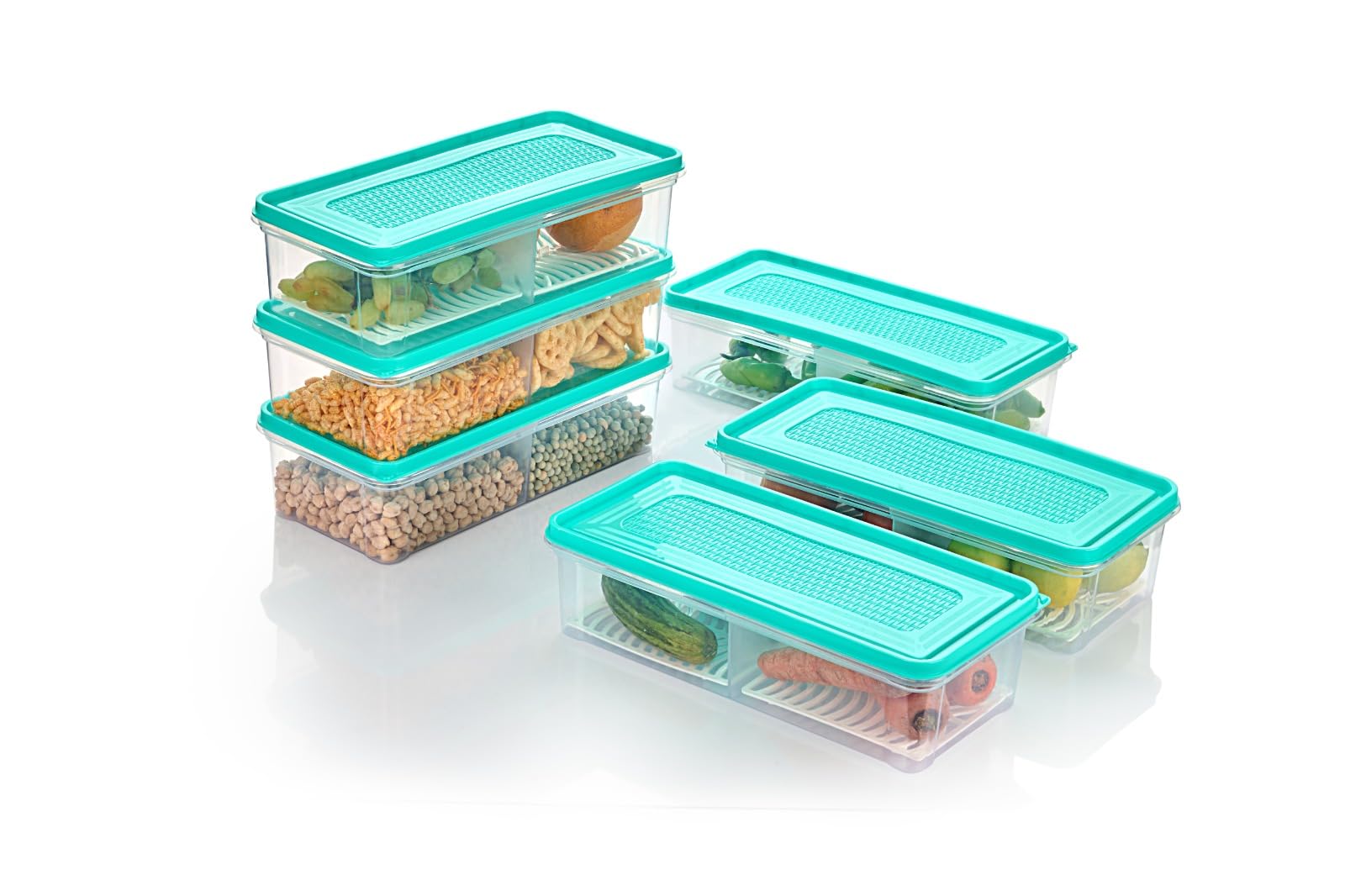 Xiran 6 Fridge Storage Boxes 2 Partition Fridge Organizer with Removable Drain Plate and Lid Stackable Fridge Containers Storage Containers for Fish, Meat, Vegetables, Fruits(Green, 2000ML, Plastic) (B0C99J5RXC) Amazon Price History, Amazon Price Tracker