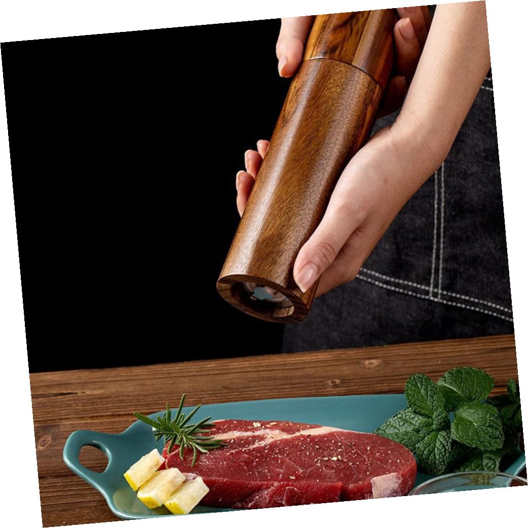 Yardwe Molinillo Manual de Pimienta de 8 Pulgadas de Madera de Acacia con Núcleo de Cerámica, Set de 3 Piezas con Salero, Pimentero y Base para Cocina y Mesa