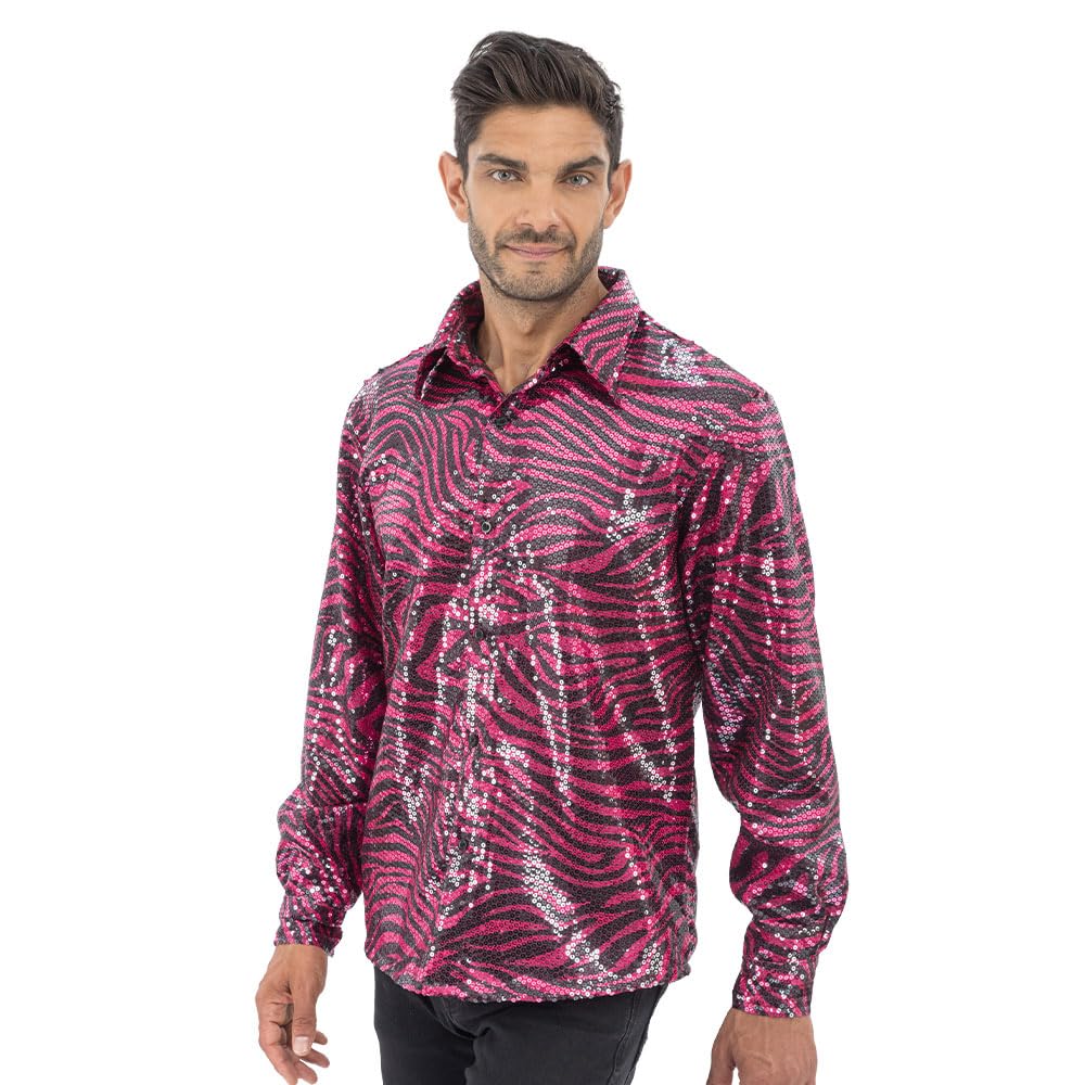 Chaks - Sequin shirt for men in animal look, glitter shirt for party outfits, costume accessory for carnival and events