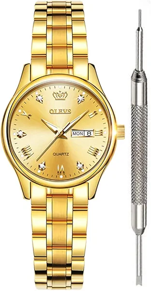 OLEVS Classic Watches for Women Analog Quartz Watch Stainless Steel Rugged Waterproof Watches Roman Numeral Unique Calendar Date Business Wrist Watch