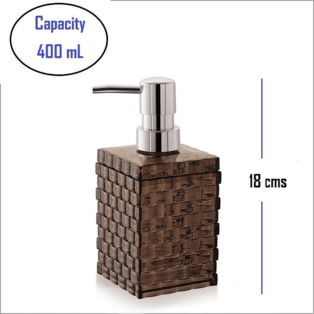 Nimbose® Ceramic Like Acryclic Soap Dispenser for Wash Basin - Handwash Dispenser Bottle - Leak-Proof Design with Silver Glossy Pump (Blackish Brown Color, Qty:1) 4
