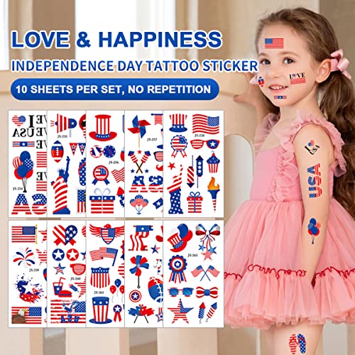 Independence Day Waterproof Temporary Tattoo Red White Blue For Party Memorial,4Th Of July Usa Temporary Tattoos For Kids & Women (10 Sheets/Set) American Flag Eagles Hat Balloons Fake Tattoos #TOP1