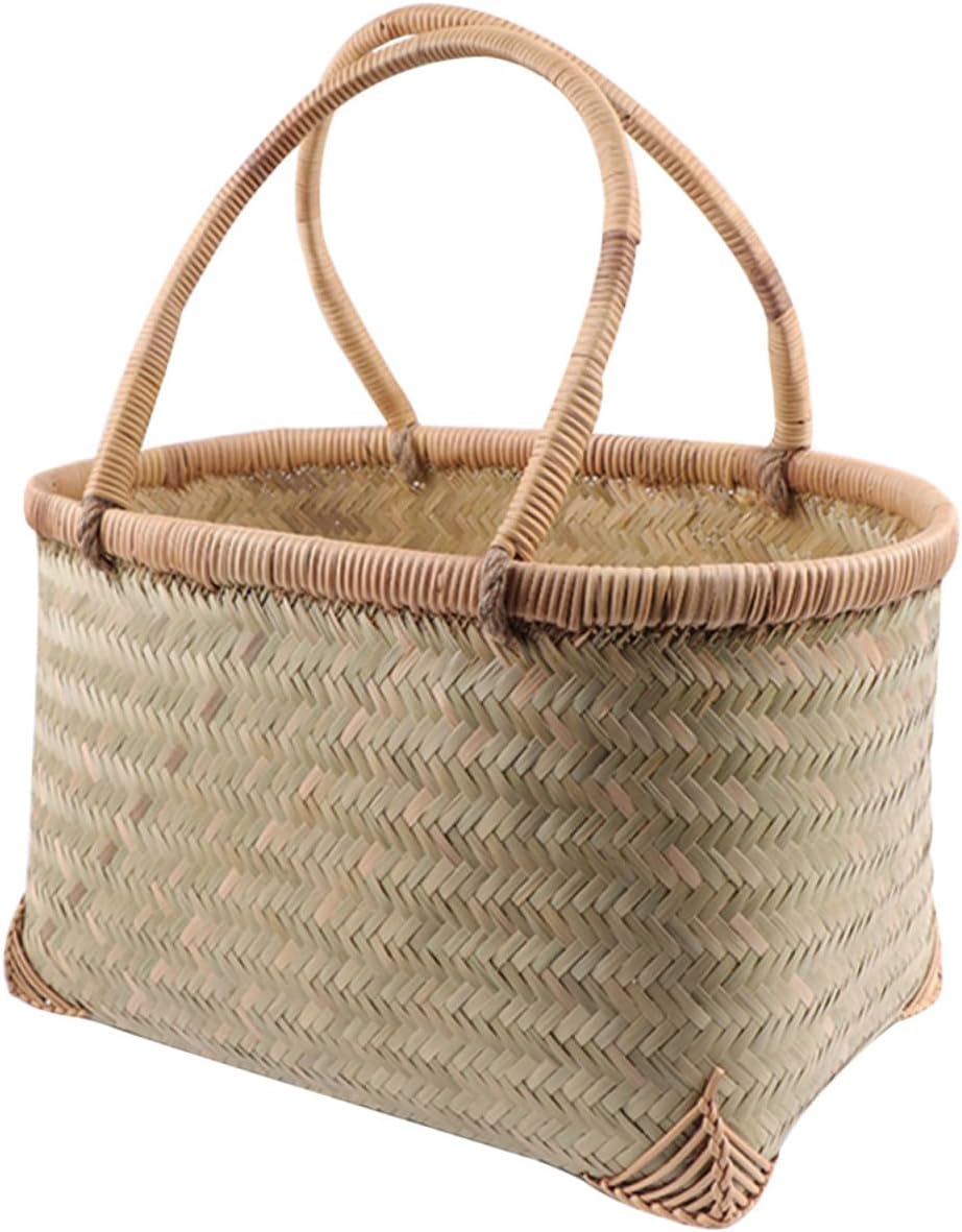 MUSISALY Braided Hand Basket, Portable Fruit Basket for Picnic, Food
