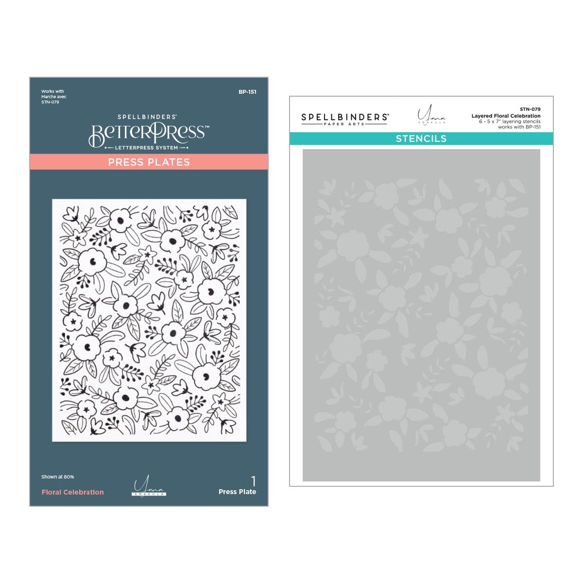 Spellbinders Floral Press Plate and Stencil Bundle from The Let's Celebrate Collection by Yana Smakula, White, ONE