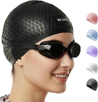 Extra Large Swim Cap for Women with Long & Curly Hair, Silicone Swimming Cap for Thick Hair, Pool & Beach