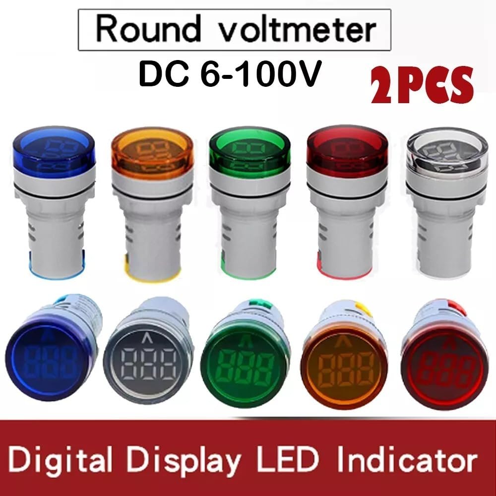2PCS 22MM Mini LED Voltmeter Digital Display Voltage Meter Volt Tester DC 6-100V (White)