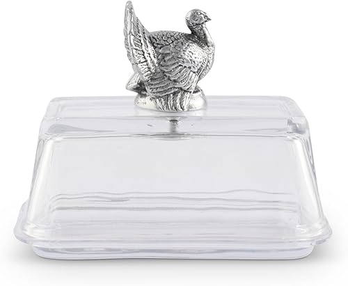Miniatura 4 de Arthur Court Mantequillera de cristal con tapa con perilla de pavo  Diseño clásico de 2 piezas  Cubre y sostiene un palo estándar de mantequilla