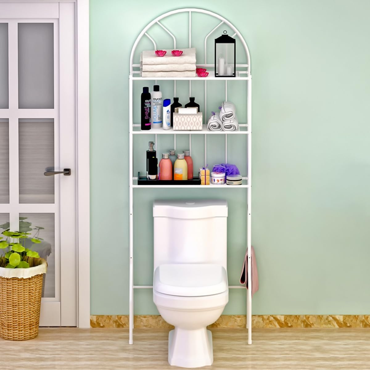 3 Tier Over The Toilet Storage Rack Metal Industrial Bathroom Over Toilet Shelf Organizer Freestanding Above Toilet Storage Stand for Bathroom Space Saver (Color : White B) (White a One Size)