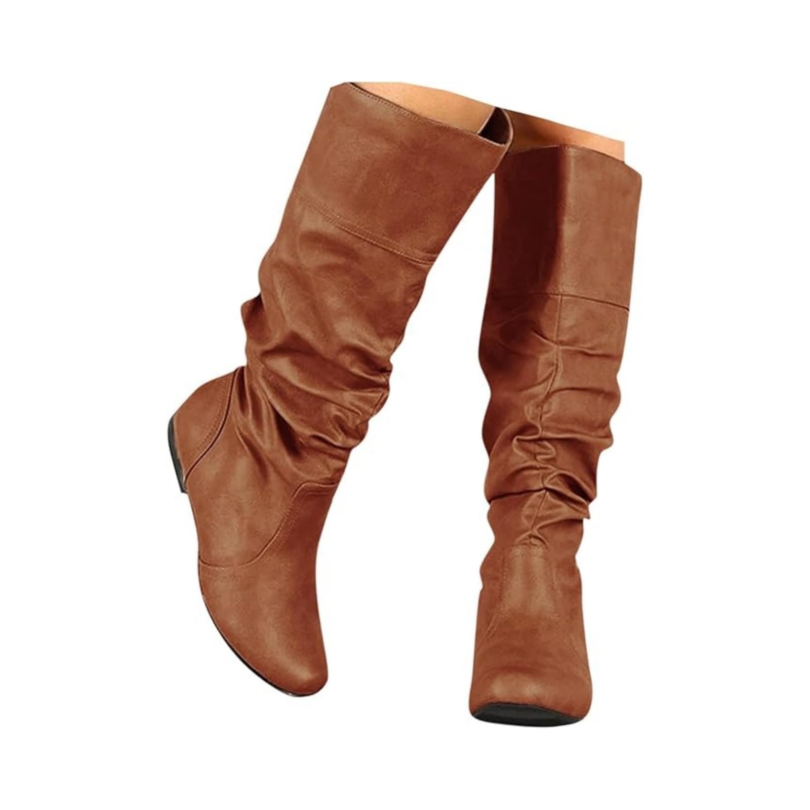 Fall Boots For Women 2025 Trendy Flat Low Heel Mid-Calf Slouchy Slip On Casual Comfortable Dress Knee High