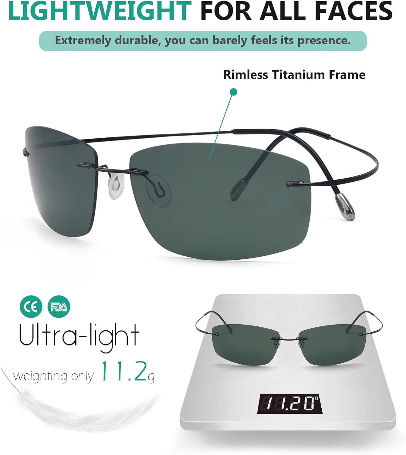 Eyekepper Rimless Titanium Frame Polarized Sunglasses