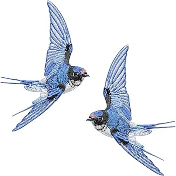 Swallow Embroidered Patches 1 Pair Iron on Appliques Clothing Repair Patches Swallow Bird Patches Badge Decorative Patches for Bags Hats