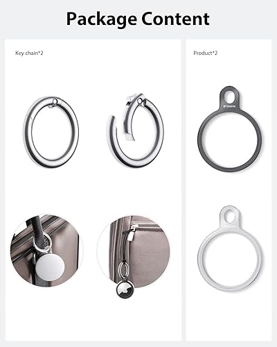 Vista 14 de Stouchi Llavero con soporte para AirTag, funda delgada invisible de aluminio para Air Tag para iPhone 15/14/13/12, perros, llaves, mochilas, 4 gris