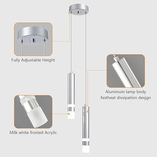 Miniatura 5 de Lámpara colgante moderna para cocina, lámpara LED regulable, cromada, mini iluminación colgante para isla de cocina, dormitorio, mesita de noche,