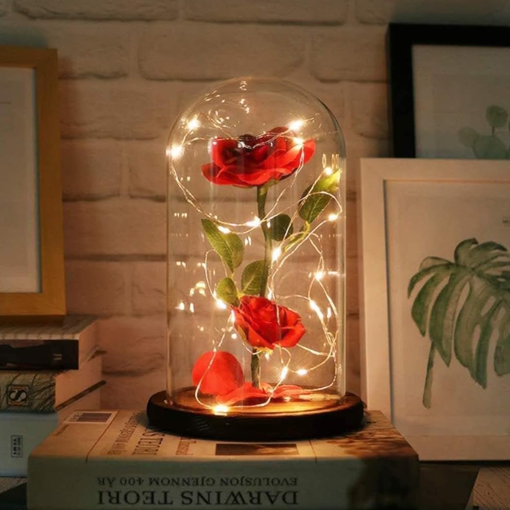 Rosa Eterna In Cupola Di Vetro Furnsii - Con Luci LED | Regalo Romantico Per San Valentino, Anniversari - Foto 9