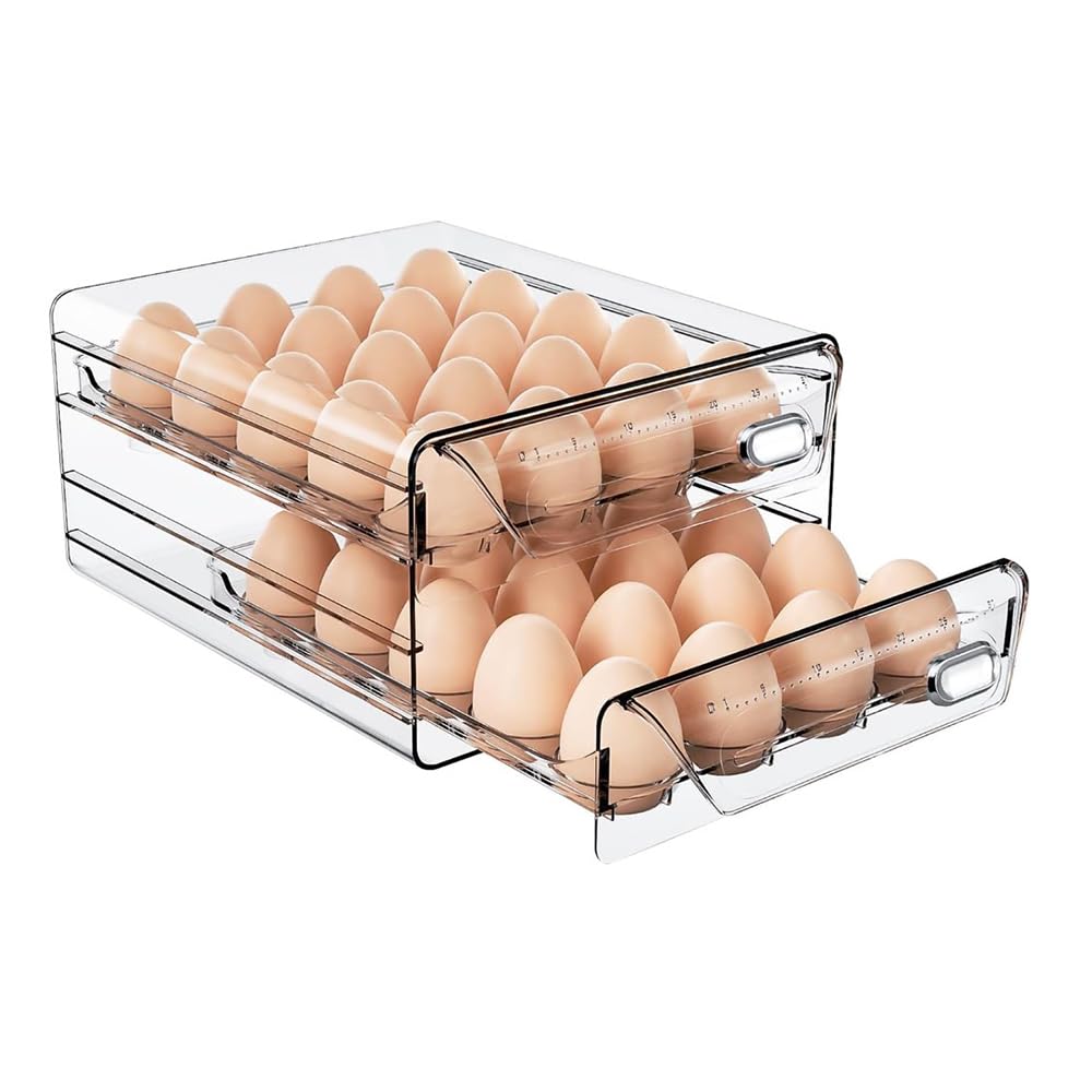 Transparente Eierbox mit Schublade, doppellagig, Eierablage aus Kunststoff mit Deckel, Eieraufbewahrung für Kühlschrank, stapelbar, großer Eierspender, für bis zu 40 Eier (doppelschichtig)