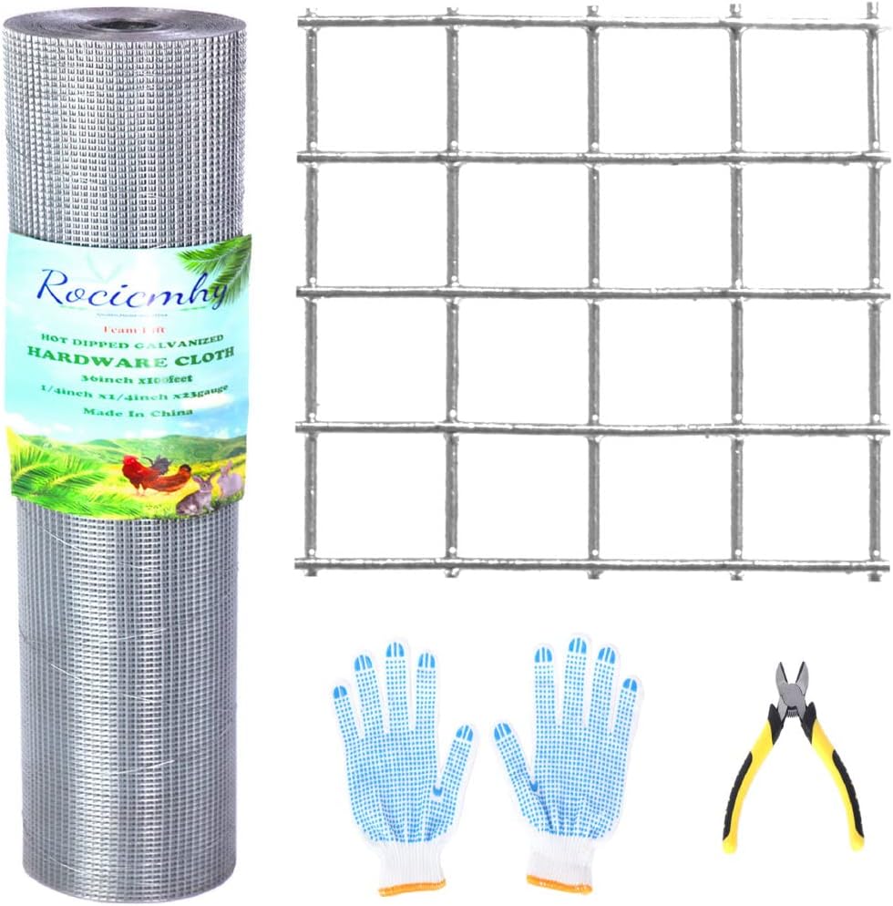 Rocicmhy 36x100 Hardware Cloth 1/4 Inch 23Ga,Chicken Coop Wire,Hardware Mesh,Welded Wire Fence Rolls,Galvanized Wire Mesh Fence,Chicken Wire Fence,Rabbit Wire Fencing Roll,Welded Wire Mesh Roll