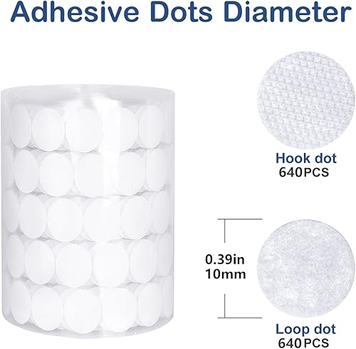 Miniatura 4 de Puntos autoadhesivos, adhesivo fuerte, 1280 unidades (640 pares) tiras de gancho de 0.39 pulgadas, puntos circulares pequeños, cintas adhesivas para