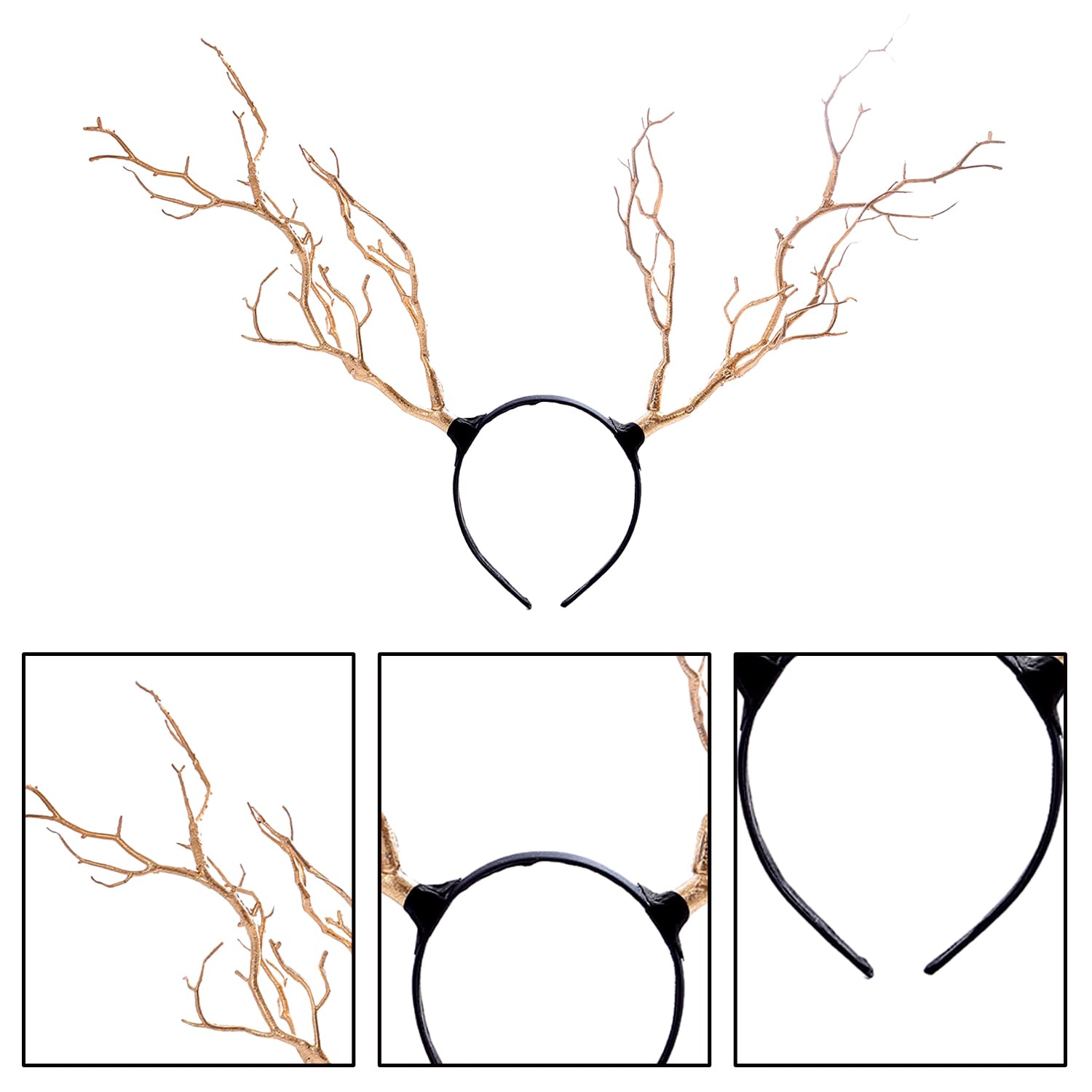 NAUZE Branch Antler Headband Golden Animal Hair Band Horn Cosplay Costume Hair Accessory Xmas Party Photo Props for Halloween Christmas Masquerade - Image 2