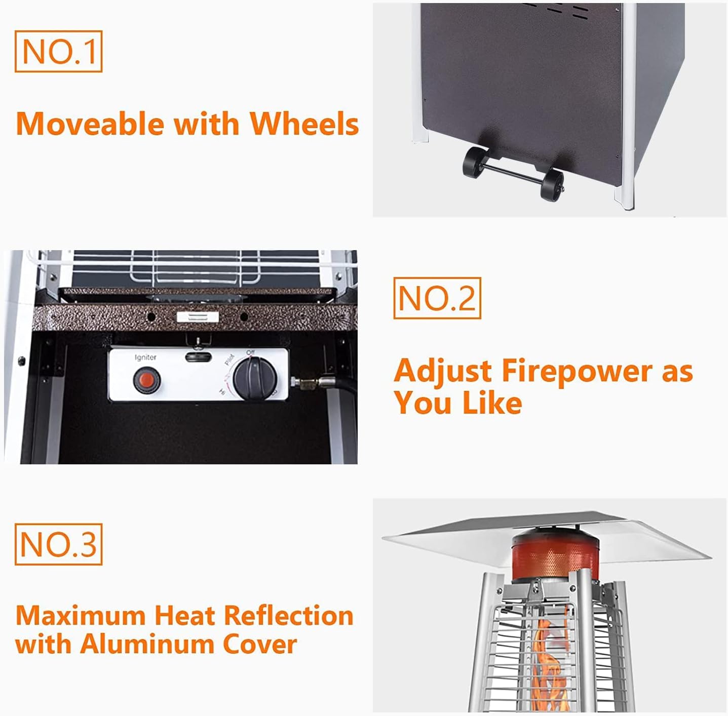 Outdoor Patio Heater - Pyramid Glass Tube Patio heater Hammered Portable Finish Stainless Steel Outdoor Heater with Wheels and Cover Pyramid 42,000 BTU Propane Tabletop Patio Heater : Everything Else