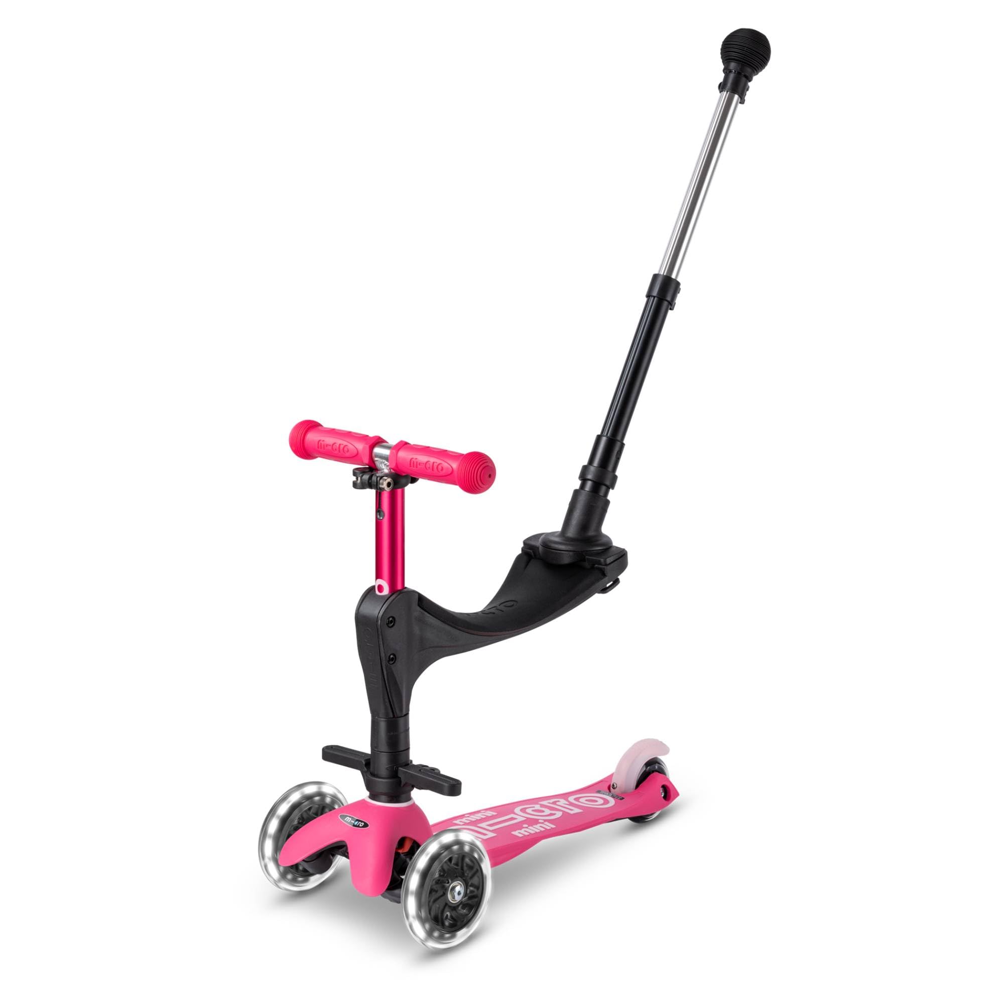 Micro® Mini 3-in-1 Deluxe Plus LED The Original Evolution Scooter with 3 Wheels with LED Light (Front), 1-5 Years, Adjustable Handlebar 48-68 cm, Seat + Footrest + Push Stick