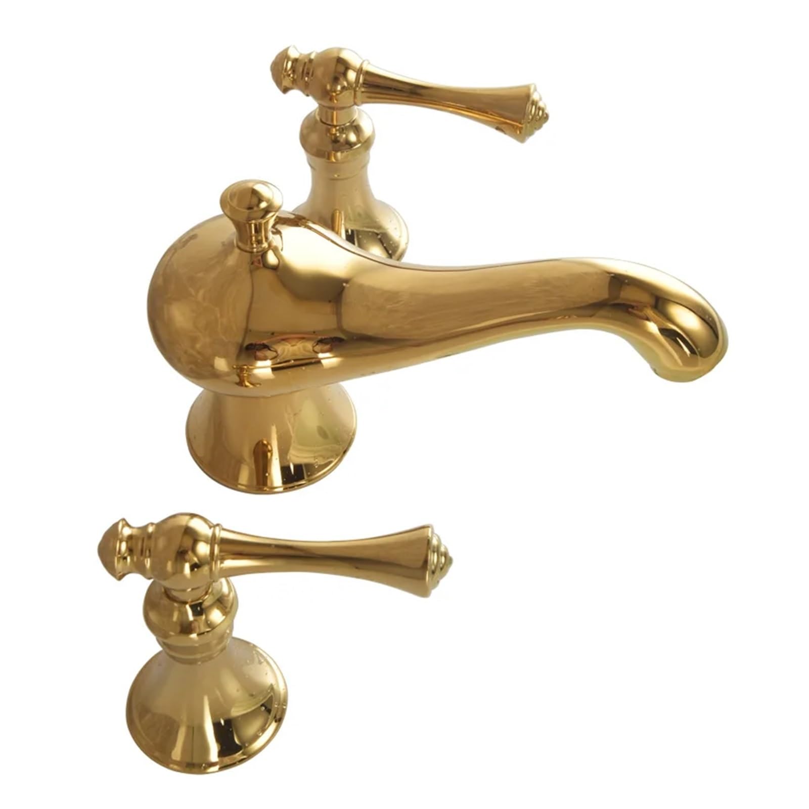 Grifo de lavabo dorado en latón con doble manija para baño de lujo
