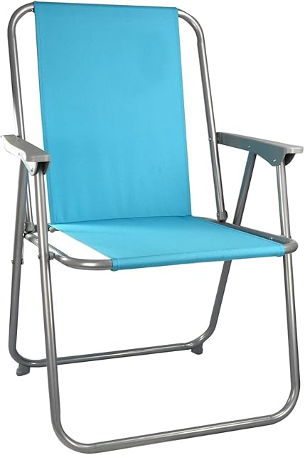ASAB Folding Garden Patio Spring Deck Chair With Arms & Comfortable Fabric Seat Picnic Camping Beach Fishing Outdoor - Blue